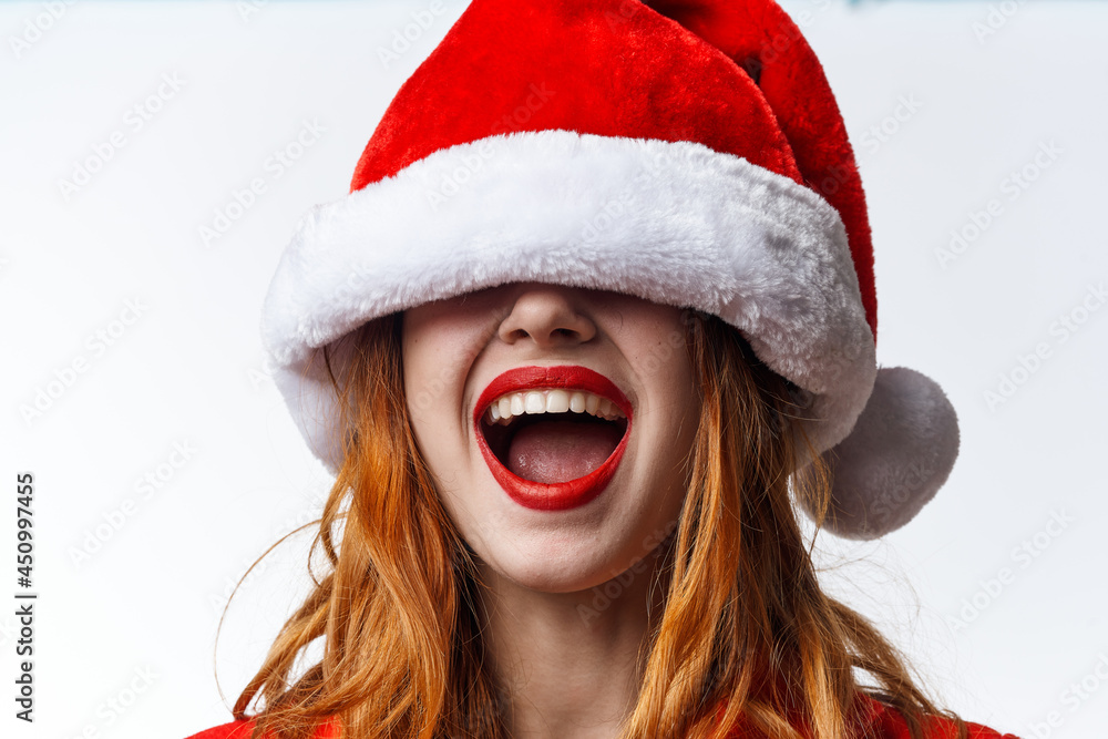pretty woman wearing santa hat christmas fashion posing pretty woman wearing santa hat christmas fashion posing