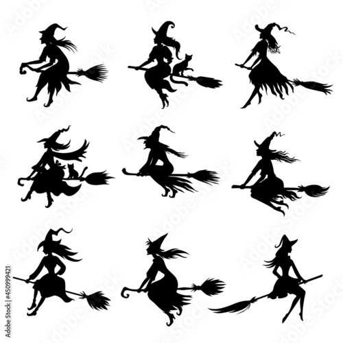 Set of Halloween witches silhouettes