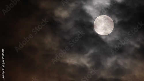 The Full Moon was in The Upper Right Corner, with Gray Clouds Moving Slowly