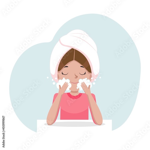 Girl with skin problems. young woman with skin conditions acne. Skin care and dermatology. Teenager skin. Flat cartoon vector illustration.