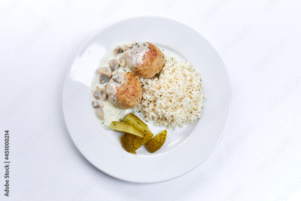 meatballs with rice and sauce