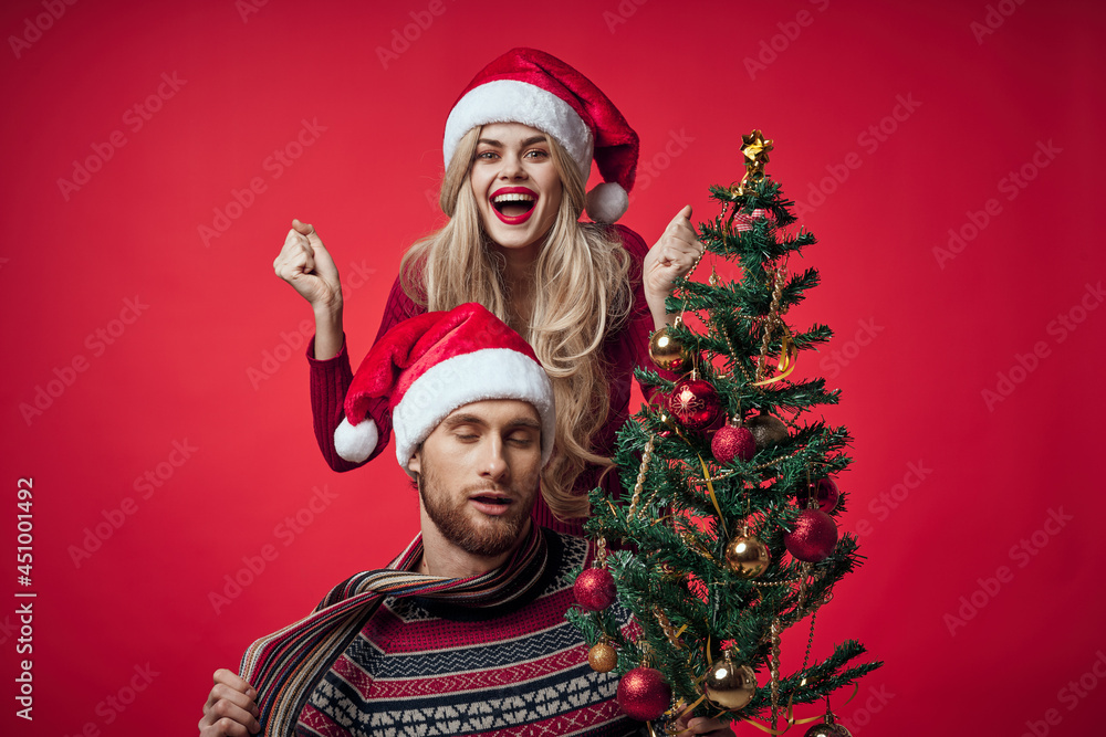 cute cheerful young couple New year Joy emotions cute cheerful young couple New year Joy emotions