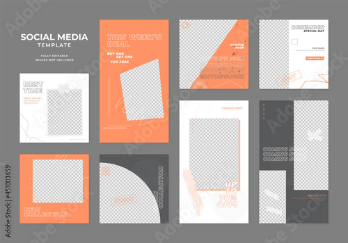 social media template blog fashion sale promotion. fully editable instagram and facebook square post frame organic sale poster. orange black white ad banner vector background