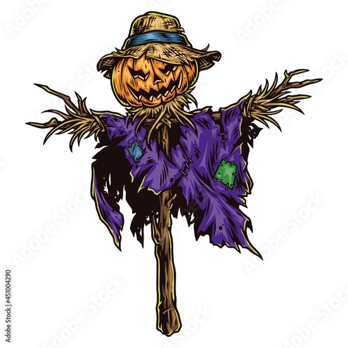 Fotografiet Halloween scarecrow with pumkin head