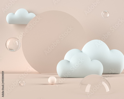 Fotografie 3d cute clouds collection and weather babbles on pastel scene background