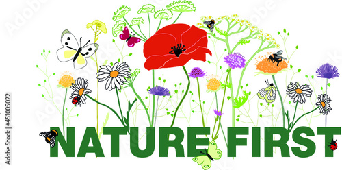 Graphic illustration showing the slogan Nature first.