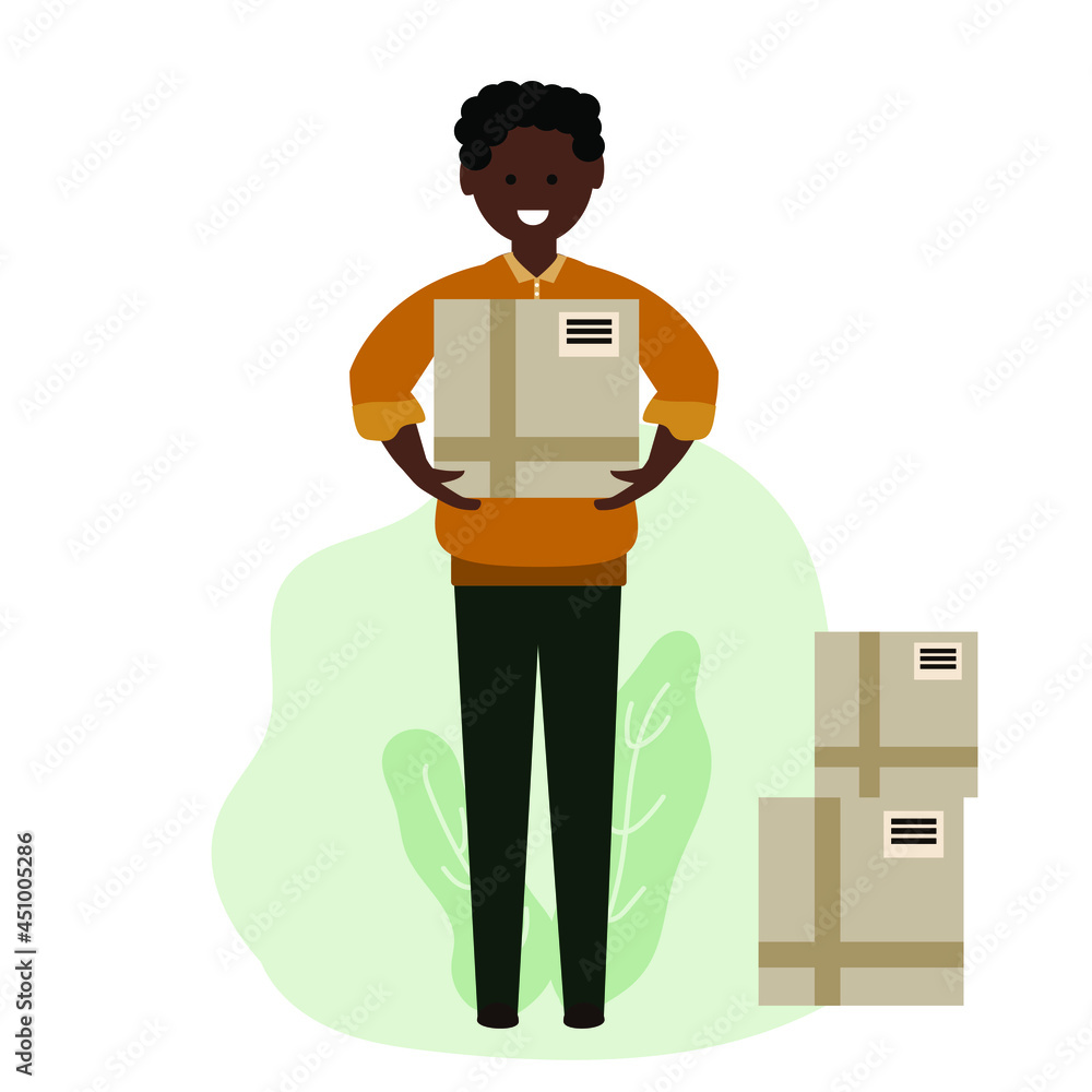 Afro Amepican man delivering goods and products. Afro Amepican man delivering goods and products.
