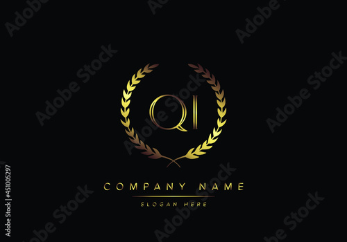 Alphabet letters QI monogram logo, gold color, luxury style