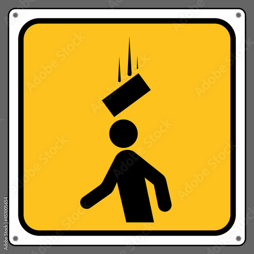 Please be careful of things falling into your head.Caution sign.