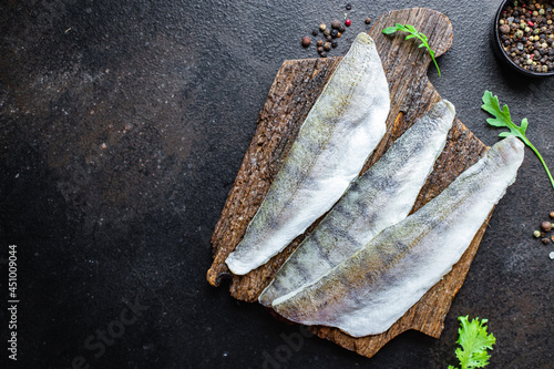 Obraz na plátne raw fillet no fish bones pike perch fresh seafood hake meal snack copy space foo