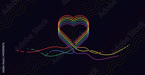 LGBT heart icon, abstract colorful rainbow design element. Line design, editable strokes. Vector illustration EPS 10 on black background