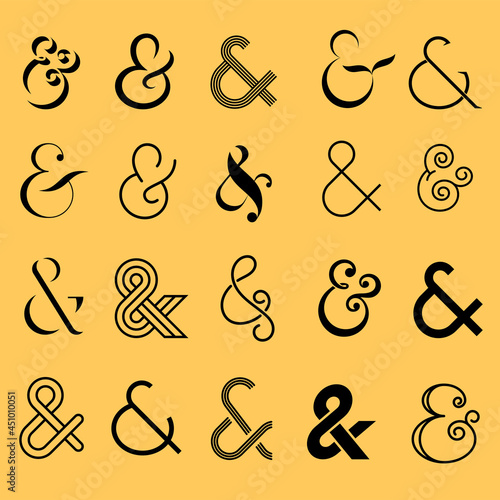 Ampersand icon set. Collection of different styled graphic signs. Vector illustration isolated on white background, EPS 10 photo