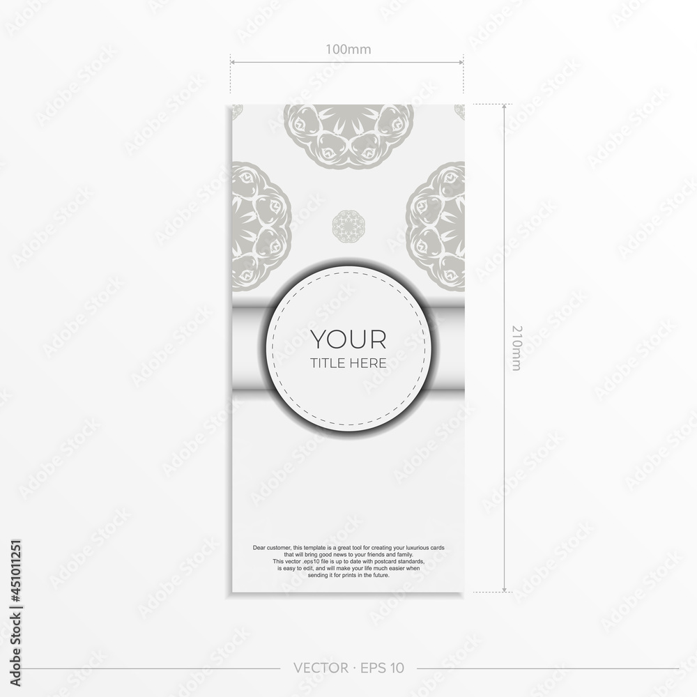 Luxurious postcards in white color with abstract patterns. Invitation card design with mandala ornament.