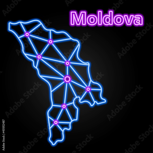 Moldova neon map, isolated vector illustration. © Oleh
