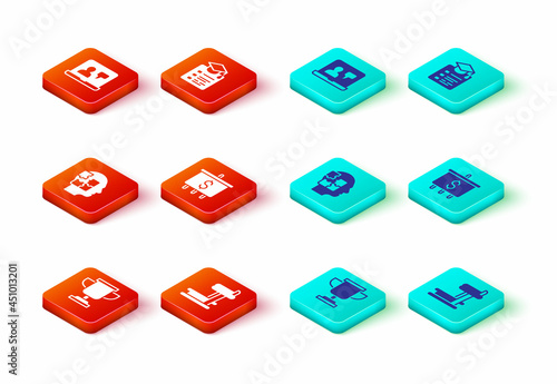 Set Award cup, Treadmill machine, Head puzzles strategy, Target with dollar, Online education and icon. Vector