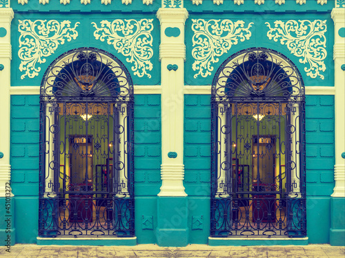 Vászonkép Colonial building facade in Camaguey, Cuba. Toned image.