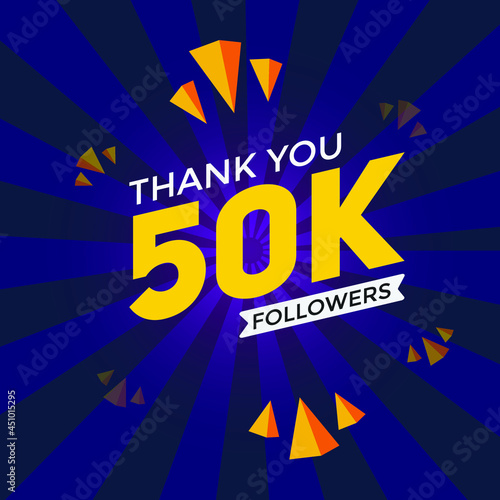 50k followers thank you colorful celebration template. social media 50000 followers achievement banner
