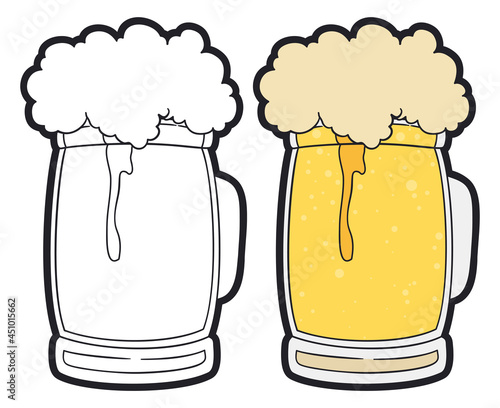 Glass tankard with frothy beer in flat style, Vector illustration