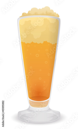 Elegant pilsner glass filled with frothy beer, Vector illustration