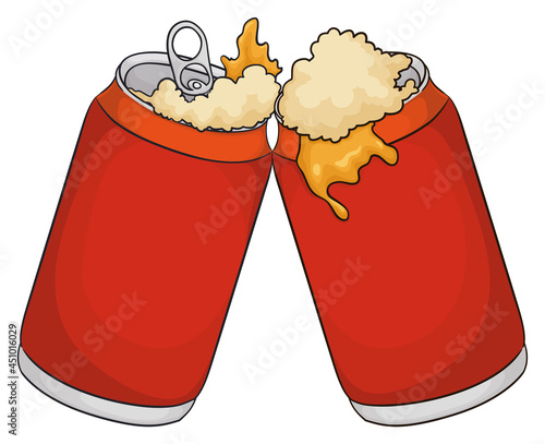 Toast with two opened beer cans, Vector illustration