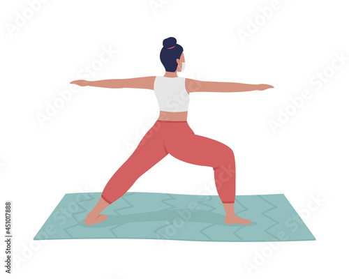 Female yoga instructor semi flat color vector character. Full body person on white. Teacher showing correct body pose isolated modern cartoon style illustration for graphic design and animation