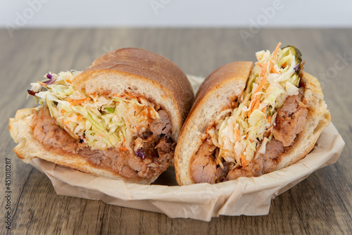 BBQ pork sandwich loaded with all the good fixings to completely fill any appetite for a meal