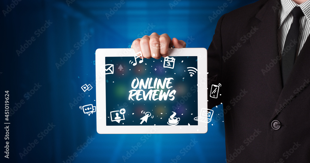 Person holding tablet, social network concept Person holding tablet, social network concept