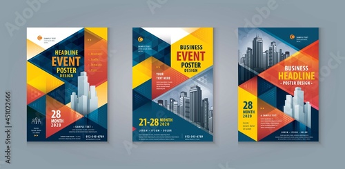 Business Flyer Poster Design Set. Cover brochure Template, Abstract Geometric Triangle Background