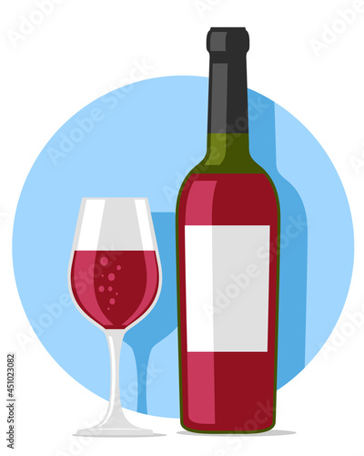 Bottle and glass of red wine. Alcoholic drinks