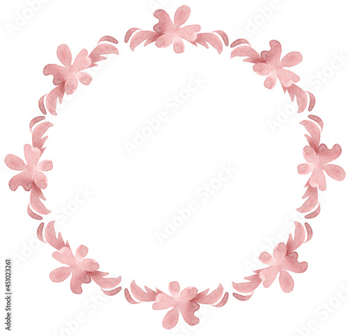 Watercolor frame with pink flowers. Hand painted frame for background  wallpaper  textures  decor.