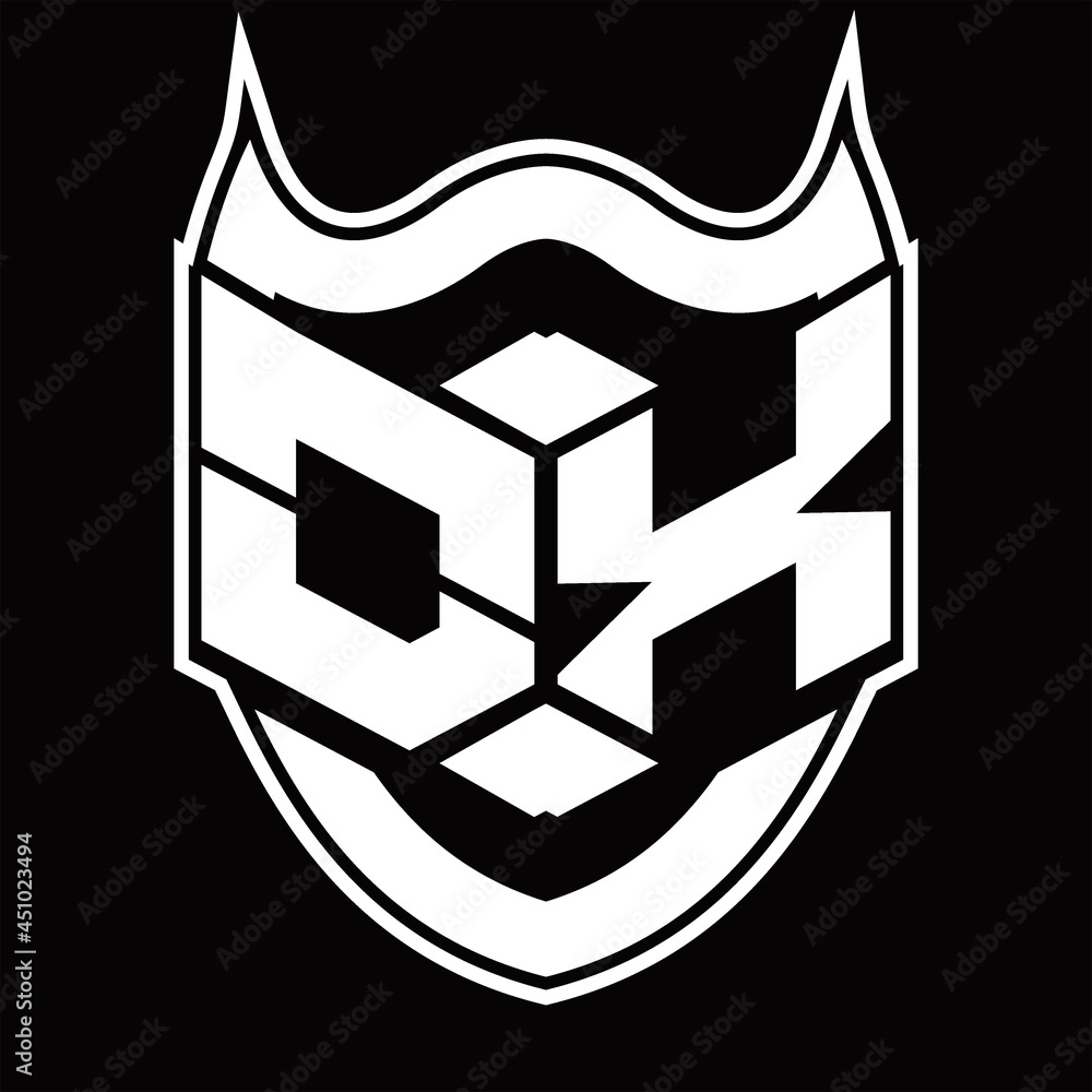 OX Logo monogram design isolated with shield shape design template OX Logo monogram design isolated with shield shape design template