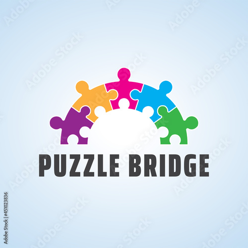 Playful logo for autism. Colorful puzzle bridge vector design. Suitable for communities, foundations, support services, help centers and etc