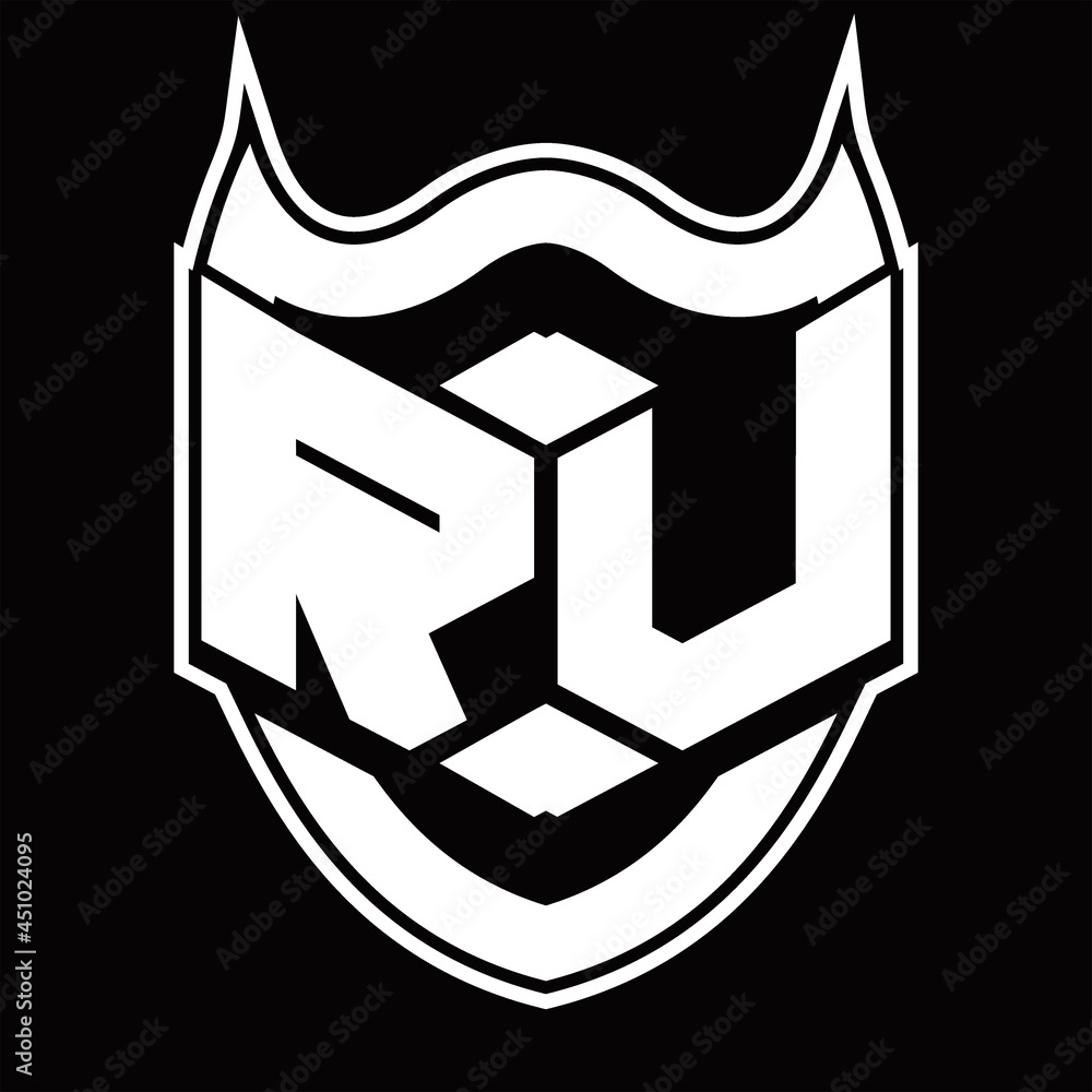 RU Logo monogram design isolated with shield shape design template RU Logo monogram design isolated with shield shape design template
