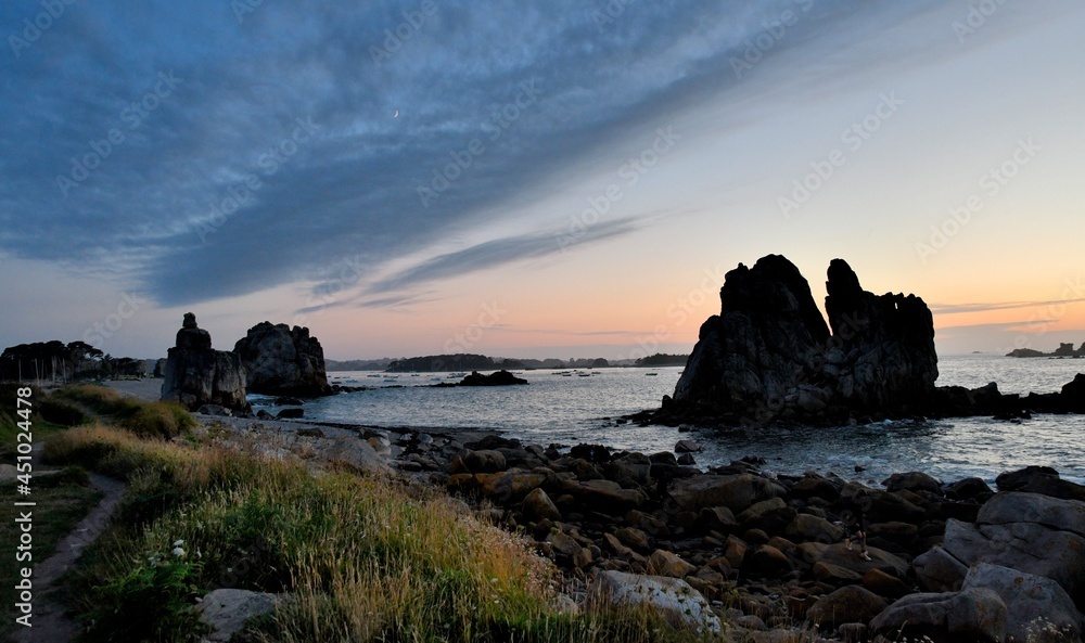 Beautiful sunset at Plougrescant in Brittany France