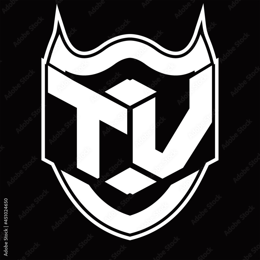 TV Logo monogram design isolated with shield shape design template