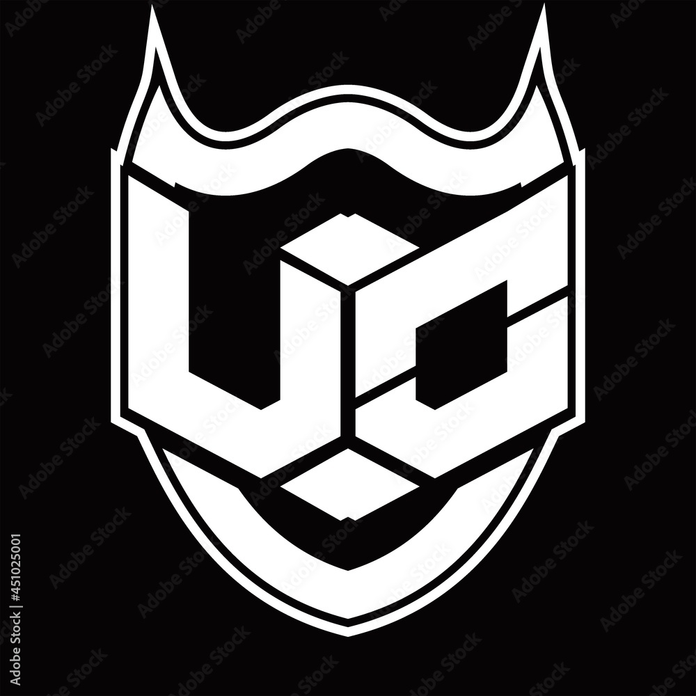 UO Logo monogram design isolated with shield shape design template UO Logo monogram design isolated with shield shape design template