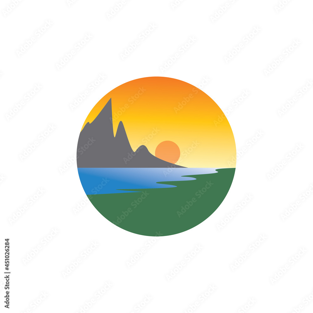 landscape illustration summer logo sea mountain pattern color design