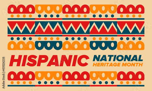National Hispanic Heritage Month in September and October. Hispanic and Latino Americans culture. Celebrate annual in United States. Poster, card, banner and background. Vector illustration