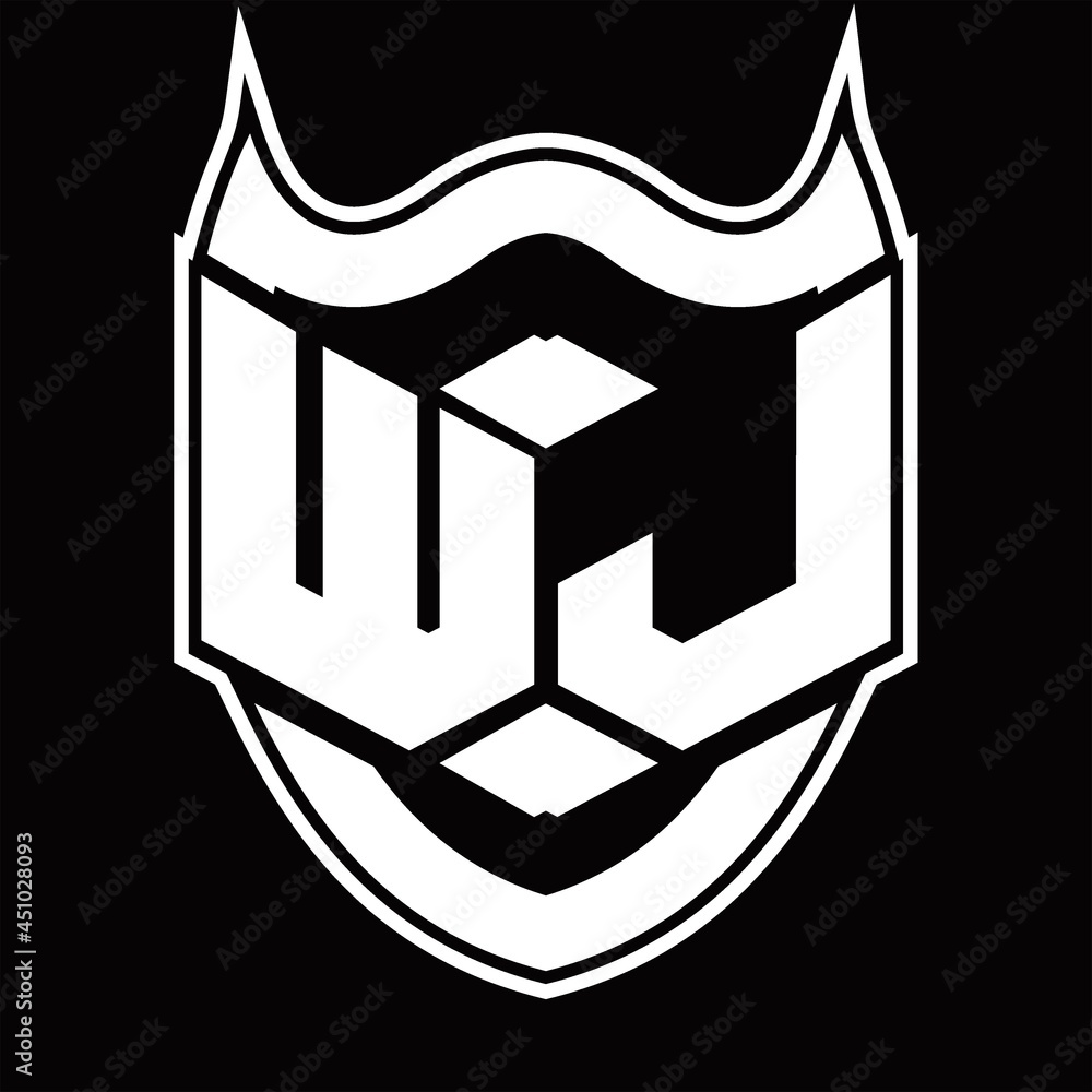 WJ Logo monogram design isolated with shield shape design template WJ Logo monogram design isolated with shield shape design template