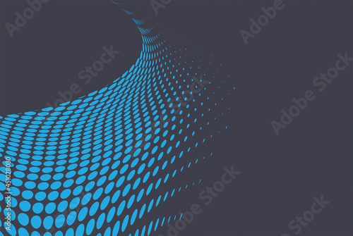 Abstract grey and blue dotted pattern communication background design. Essential wavy and deformed shape with space for text.