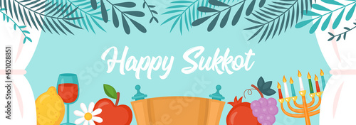 Jewish Holiday Sukkot banner design. Background template for greeting card, poster and invitation
