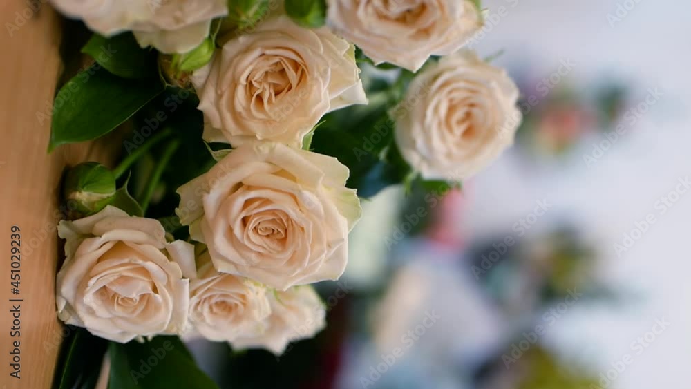 Lush colorful bouquet of light pink roses. Vertical video Lush colorful bouquet of light pink roses. Vertical video