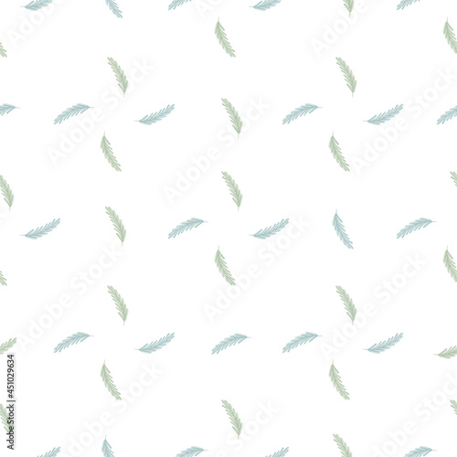 Isolated seamless nature pattern in geometric style with blue ear of wheat ornament. White background.