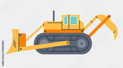 Road grader isolated simple flat vector illustration. Excavator industrial machine design element. Building tractor in simple design.