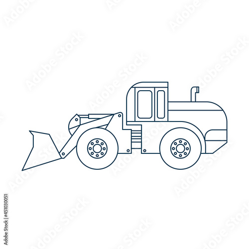 Front End Loader outline vector illustration. Digging industrial car contour design element. 