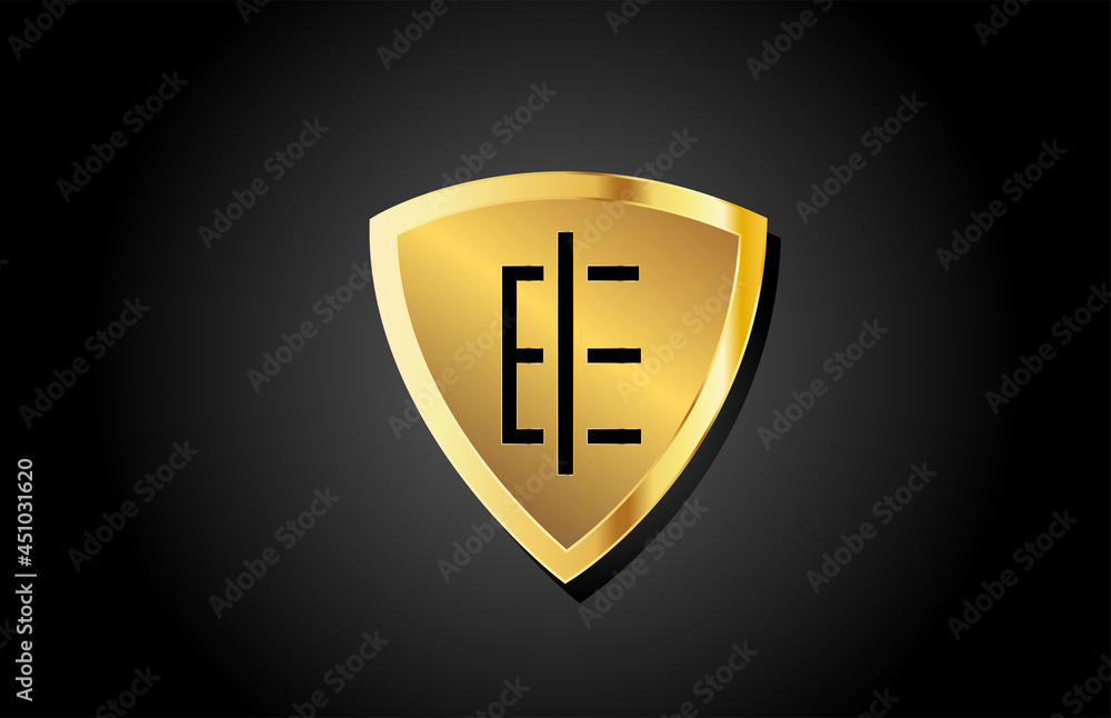 golden shield E luxury alphabet letter icon logo for business and company. Creative template design with gold metal badge golden shield E luxury alphabet letter icon logo for business and company. Creative template design with gold metal badge