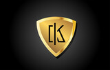 golden shield K luxury alphabet letter icon logo for business and company. Creative template design with gold metal badge