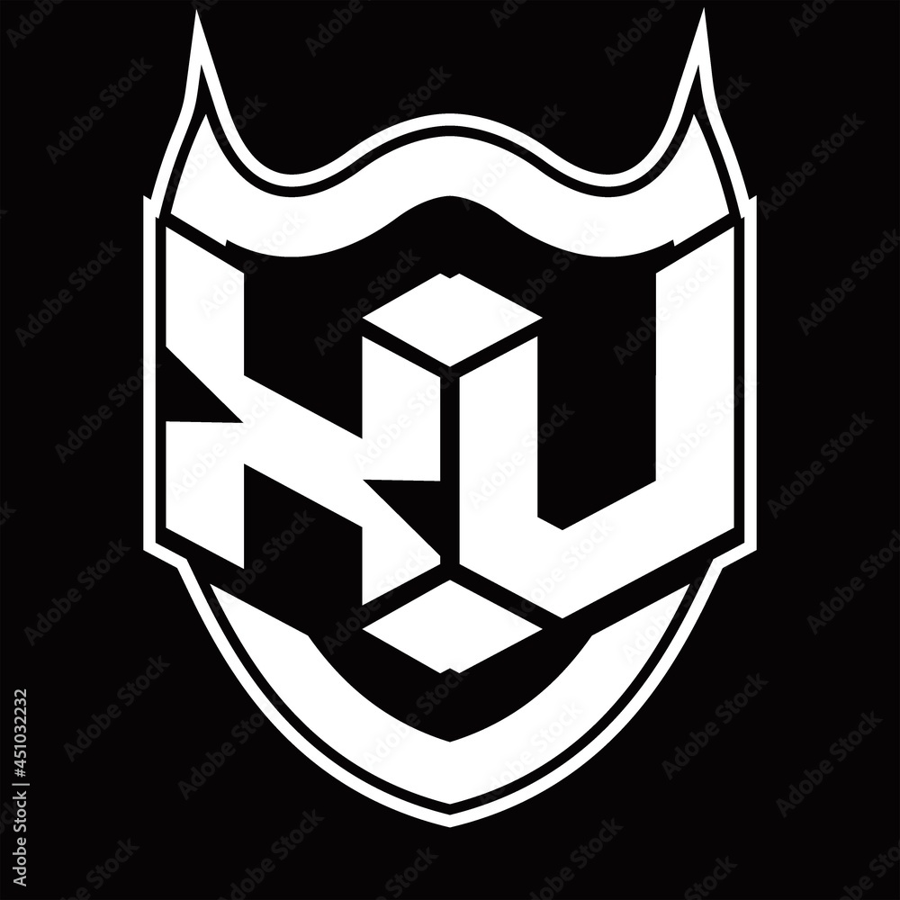 XU Logo monogram design isolated with shield shape design template XU Logo monogram design isolated with shield shape design template