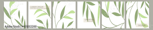 Set of vector cover notebook design. Abstract floral template design with green leaves on white background for notebook paper, copybook brochures, book, magazine. Planner and diary cover for print