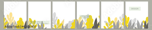 Set of vector cover notebook design. Abstract floral template design with yellow leaves on white background for notebook paper, copybook brochures, book, magazine. Planner and diary cover for print